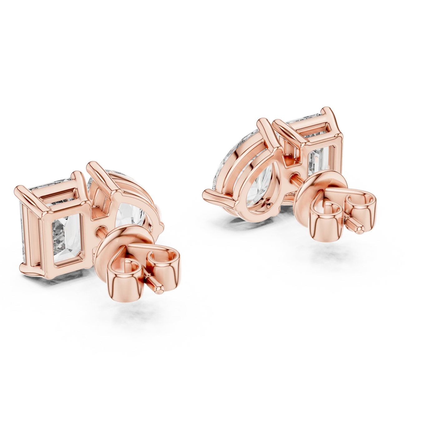 Pair-Shot: Princess Diamond Earrings with Stud Setting in 14k Rose Gold - Lab Grown - Driona Jewels