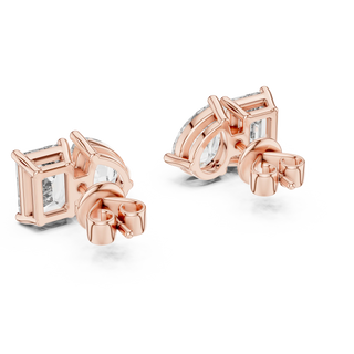 Pair-Shot: Princess Diamond Earrings with Stud Setting in 14k Rose Gold - Lab Grown - Driona Jewels