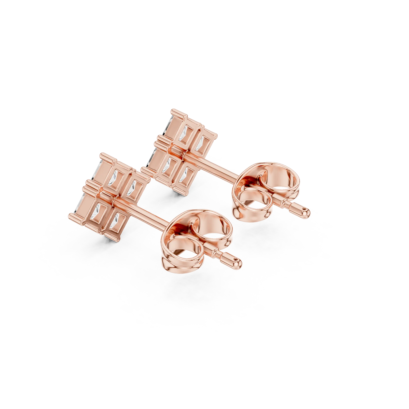 Pair Shot: Princess Cut Diamond Earrings with Stud Setting in 14k Rose Gold - Lab Grown - Driona Jewels