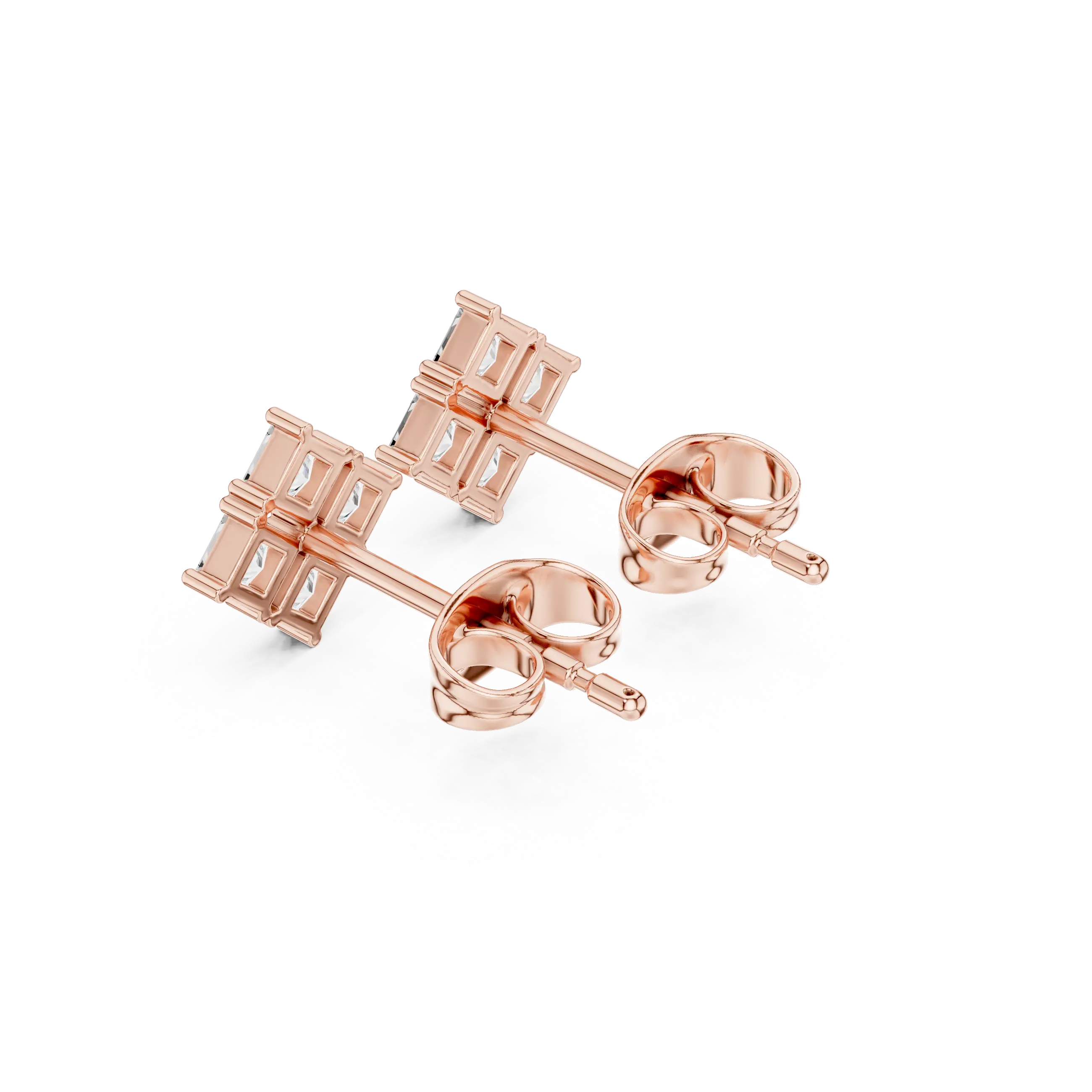 Pair Shot: Princess Cut Diamond Earrings with Stud Setting in 14k Rose Gold - Lab Grown - Driona Jewels