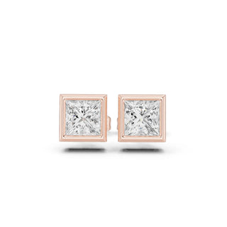 Pair-Shot: Princess Diamond Earrings with Stud Setting in 14k Rose Gold - Lab Grown - Driona Jewels