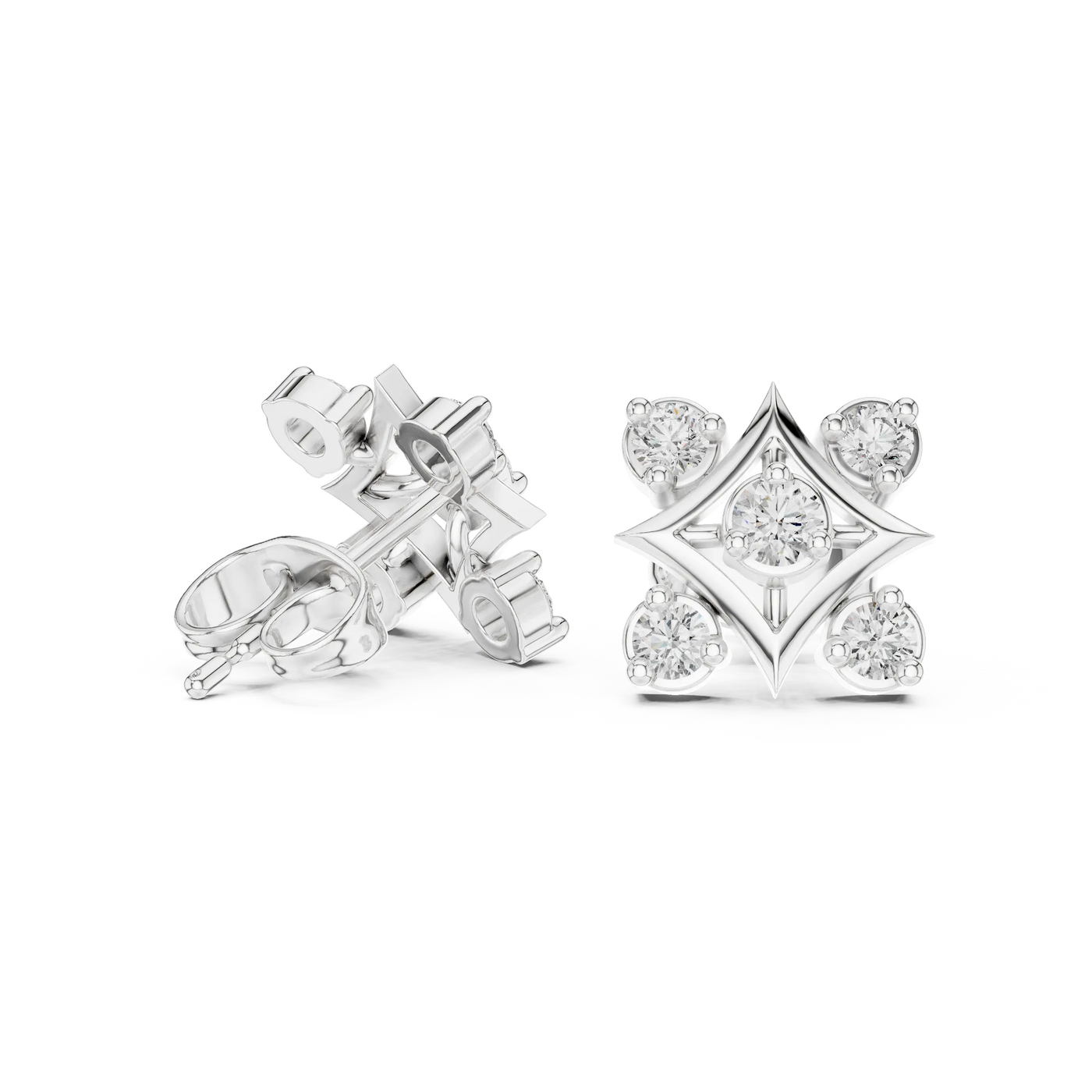 Pair-Shot: Princess Cut Diamond Earrings with Stud Setting in 14k White Gold - Lab Grown - Driona Jewels
