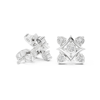 Pair-Shot: Princess Cut Diamond Earrings with Stud Setting in 14k White Gold - Lab Grown - Driona Jewels