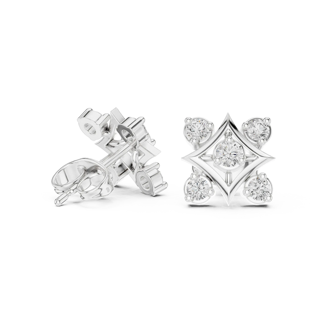 Pair-Shot: Princess Cut Diamond Earrings with Stud Setting in 14k White Gold - Lab Grown - Driona Jewels