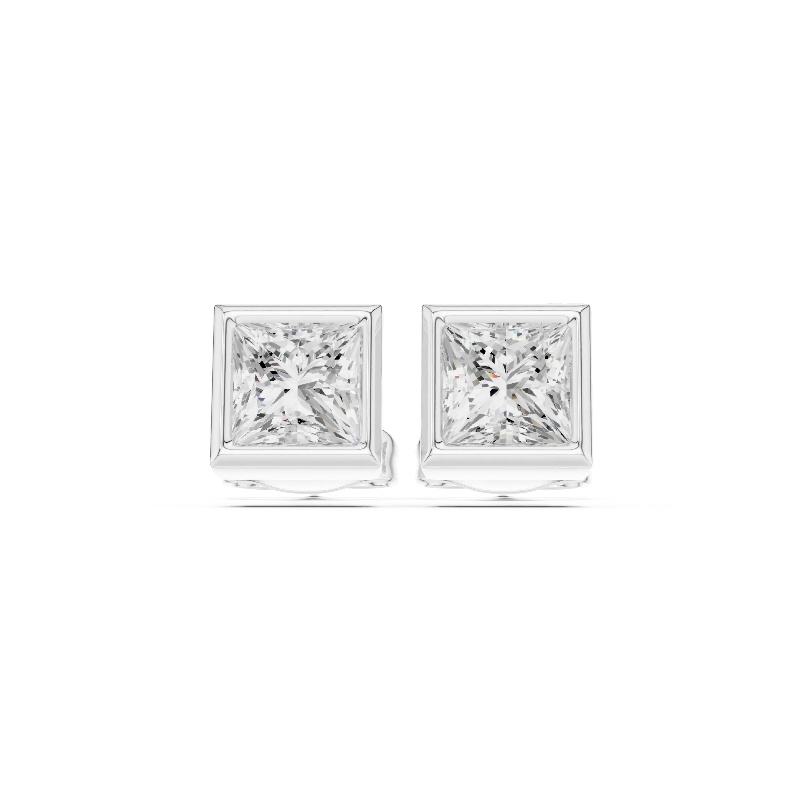 Pair-Shot: Princess Diamond Earrings with Stud Setting in 14k White Gold - Lab Grown - Driona Jewels