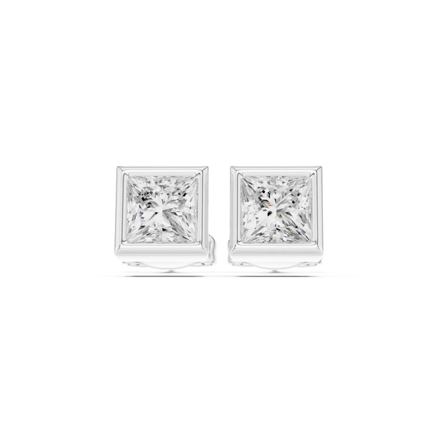 Pair-Shot: Princess Diamond Earrings with Stud Setting in 14k White Gold - Lab Grown - Driona Jewels