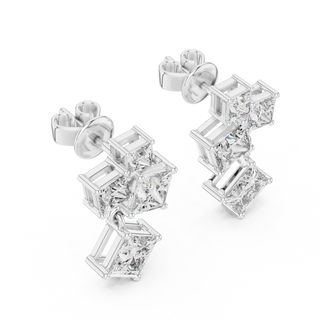 Pair-shot: Princess Diamond Earrings with Stud Setting in 14k White Gold - Lab Grown - Driona Jewels