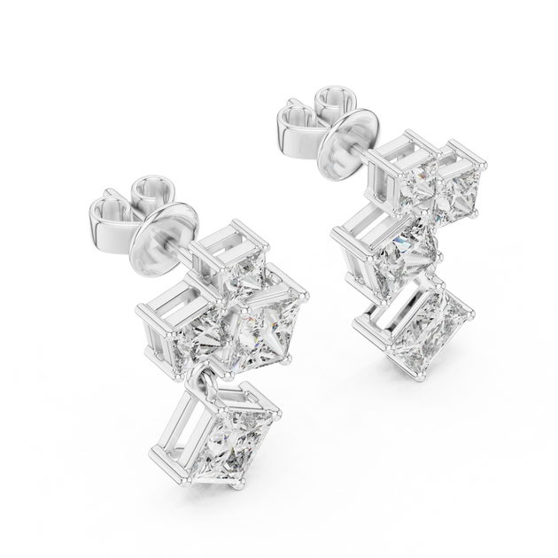 Pair-shot: Princess Diamond Earrings with Stud Setting in 14k White Gold - Lab Grown - Driona Jewels