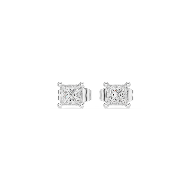 Pair Shot: Princess Diamond Earrings with Stud Setting in 14k White Gold - Lab Grown - Driona Jewels