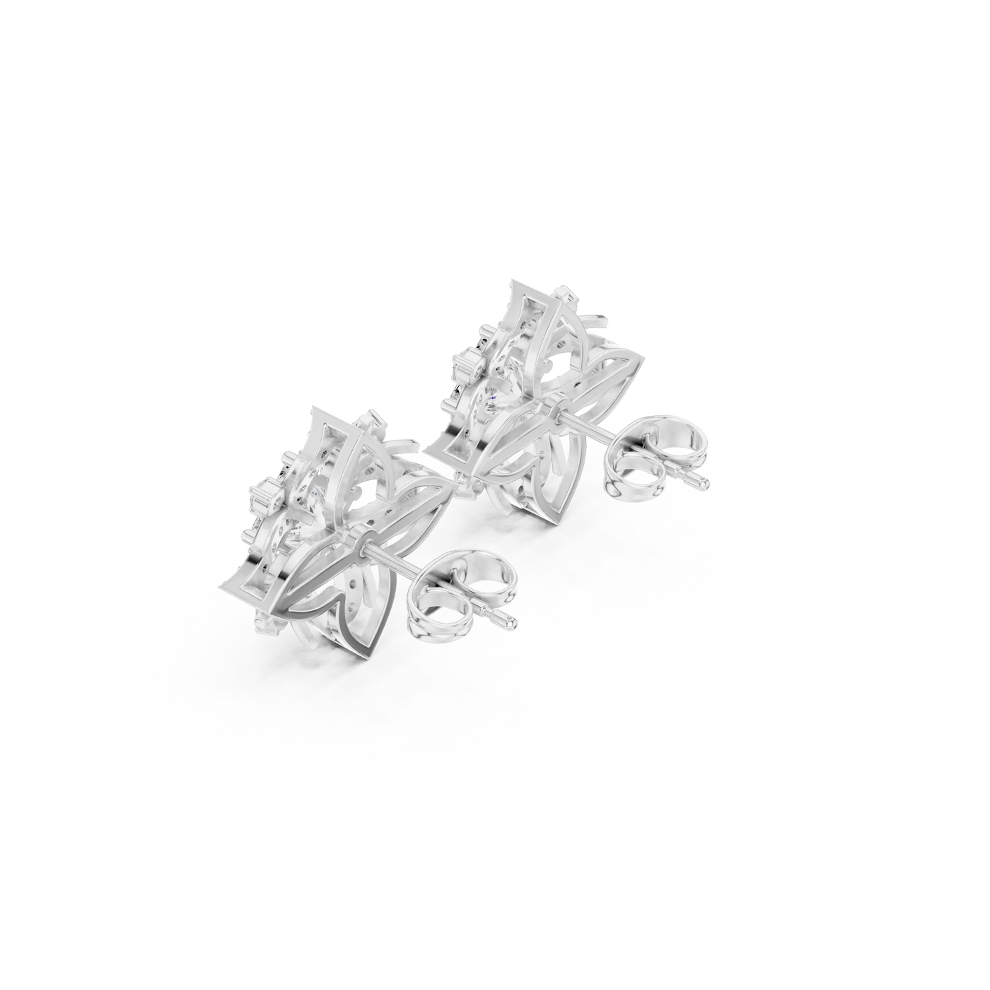 Pair-Shot: Princess Cut Diamond Earrings with Stud Setting in 14k White Gold - Lab Grown - Driona Jewels