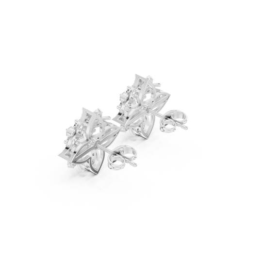 Pair-Shot: Princess Cut Diamond Earrings with Stud Setting in 14k White Gold - Lab Grown - Driona Jewels