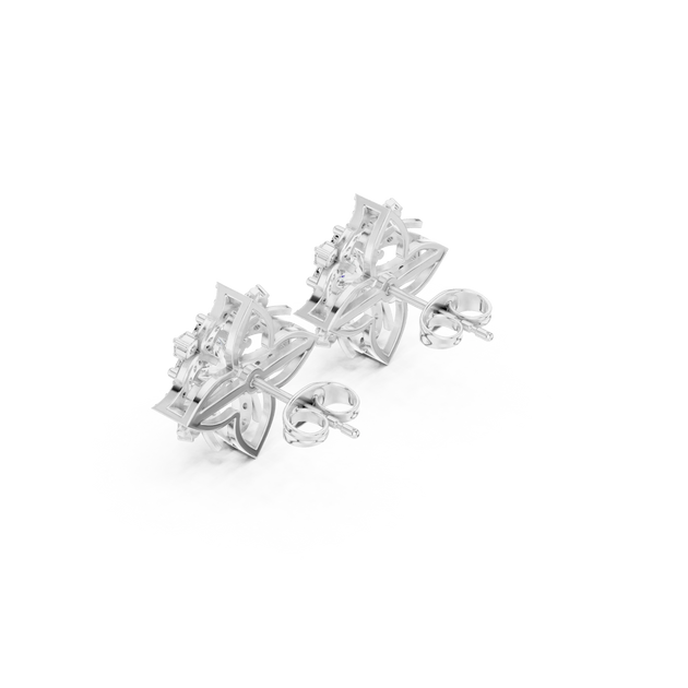 Pair-Shot: Princess Cut Diamond Earrings with Stud Setting in 14k White Gold - Lab Grown - Driona Jewels