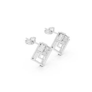 Three-quarter-view: Princess Cut Diamond Earrings with Stud Setting in 14k White Gold - Lab Grown - Driona Jewels