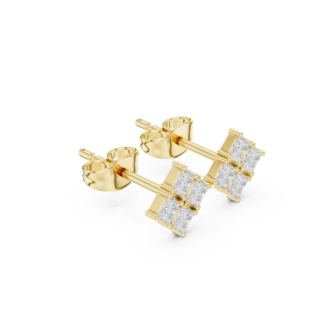 Pair Shot: Princess Diamond Earrings with Stud Setting in 14k Yellow Gold - Lab Grown - Driona Jewels