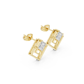 Pair Shot: Princess Diamond Earrings with Stud Setting in 14k Yellow Gold - Lab Grown - Driona Jewels