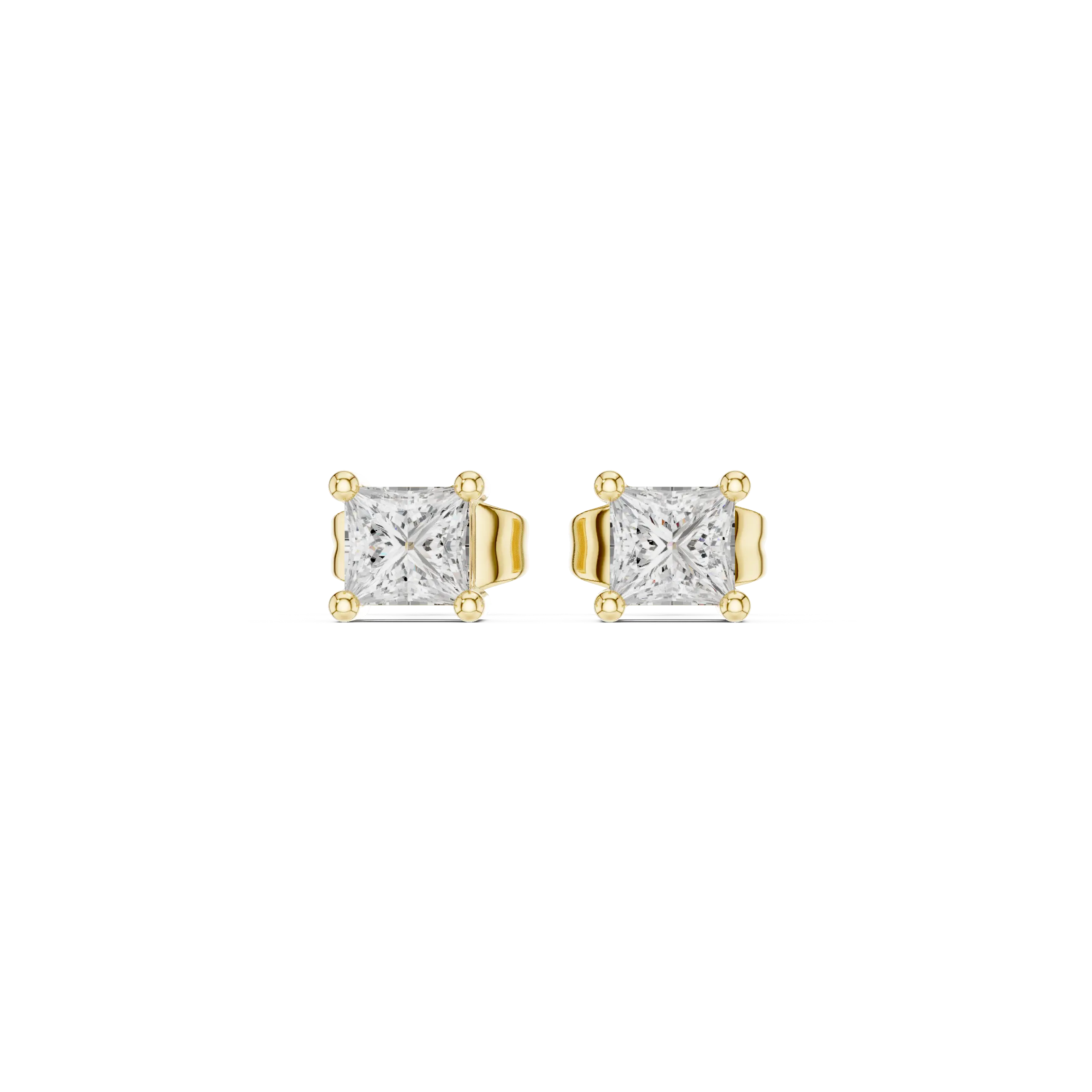 Pair Shot: Princess Diamond Earrings with Stud Setting in 14k Yellow Gold - Lab Grown - Driona Jewels