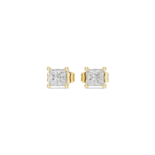 Pair Shot: Princess Diamond Earrings with Stud Setting in 14k Yellow Gold - Lab Grown - Driona Jewels