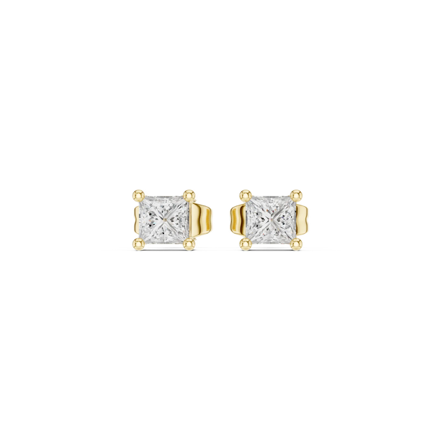 Pair Shot: Princess Diamond Earrings with Stud Setting in 14k Yellow Gold - Lab Grown - Driona Jewels