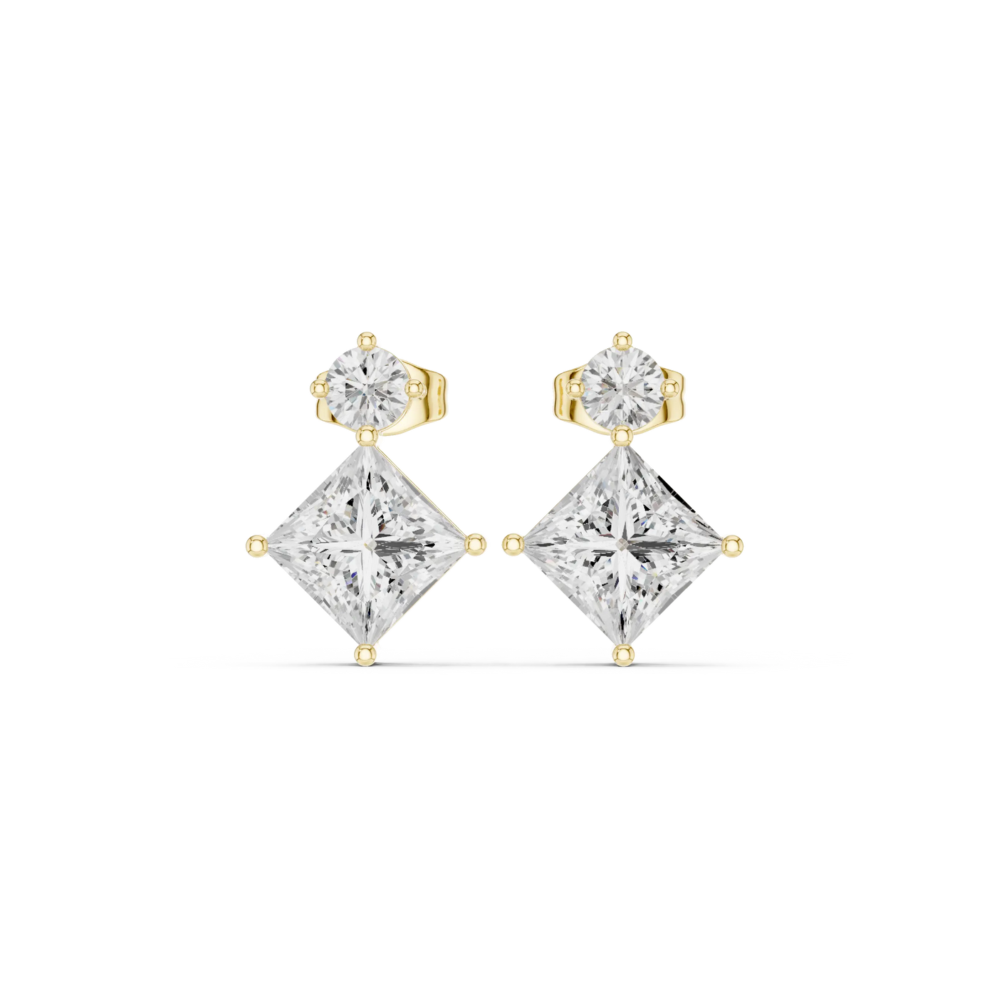 Pair Shot: Princess Diamond Earrings with Stud Setting in 14k Yellow Gold - Lab Grown - Driona Jewels