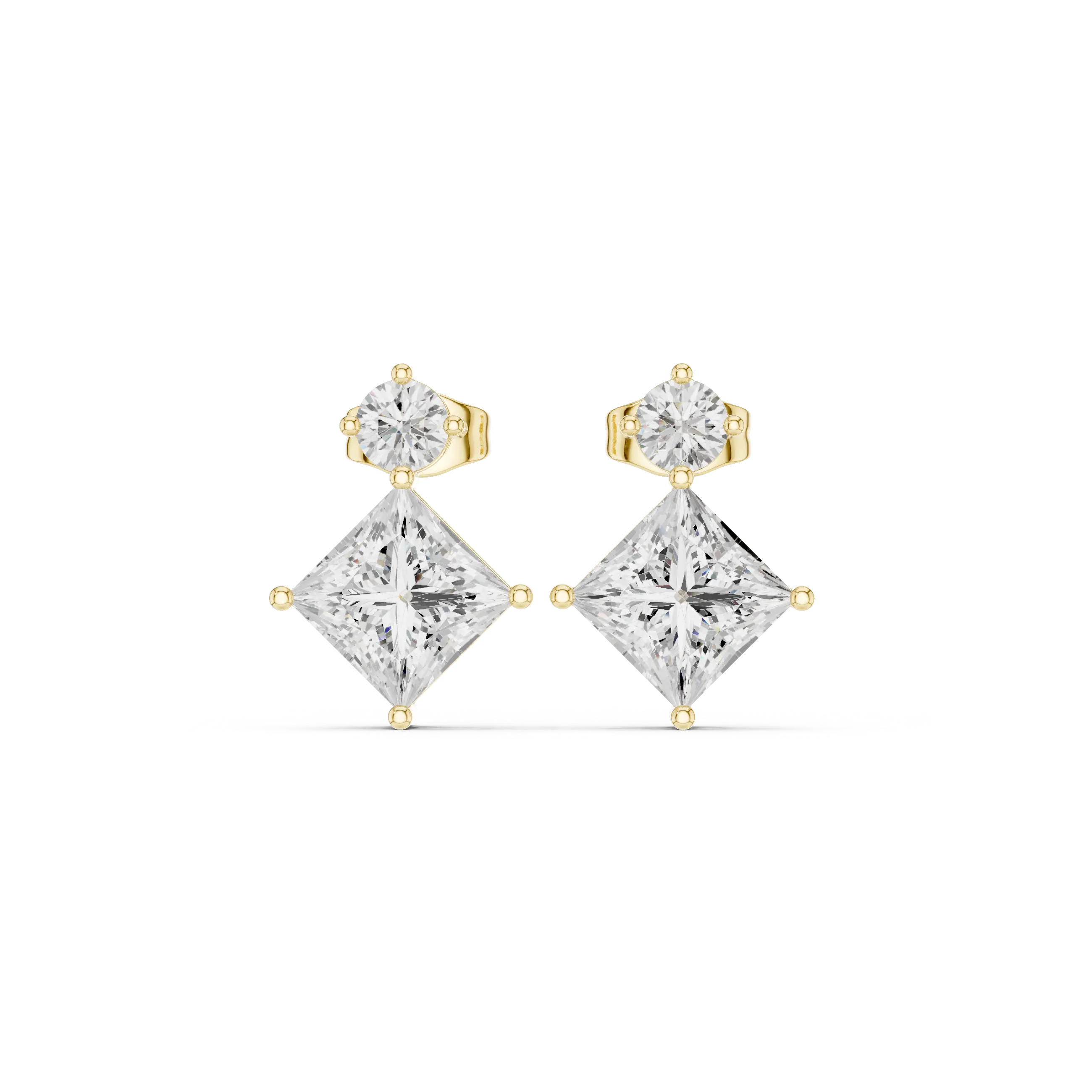 Pair Shot: Princess Diamond Earrings with Stud Setting in 14k Yellow Gold - Lab Grown - Driona Jewels