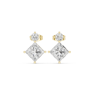 Pair Shot: Princess Diamond Earrings with Stud Setting in 14k Yellow Gold - Lab Grown - Driona Jewels