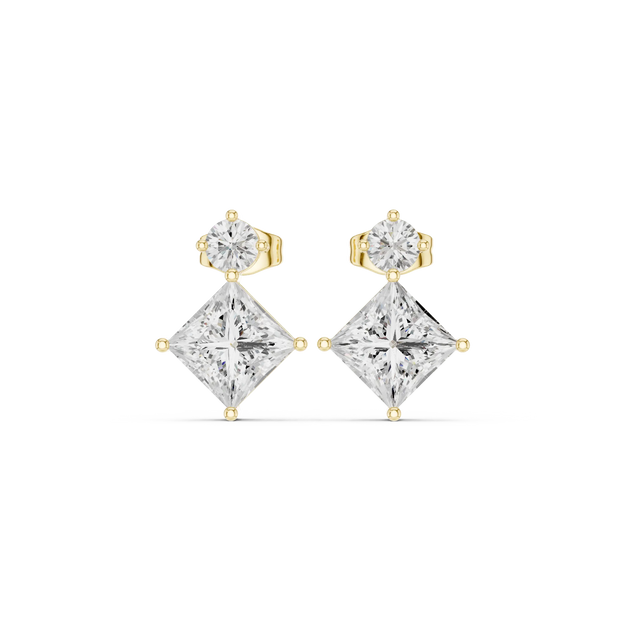 Pair Shot: Princess Diamond Earrings with Stud Setting in 14k Yellow Gold - Lab Grown - Driona Jewels