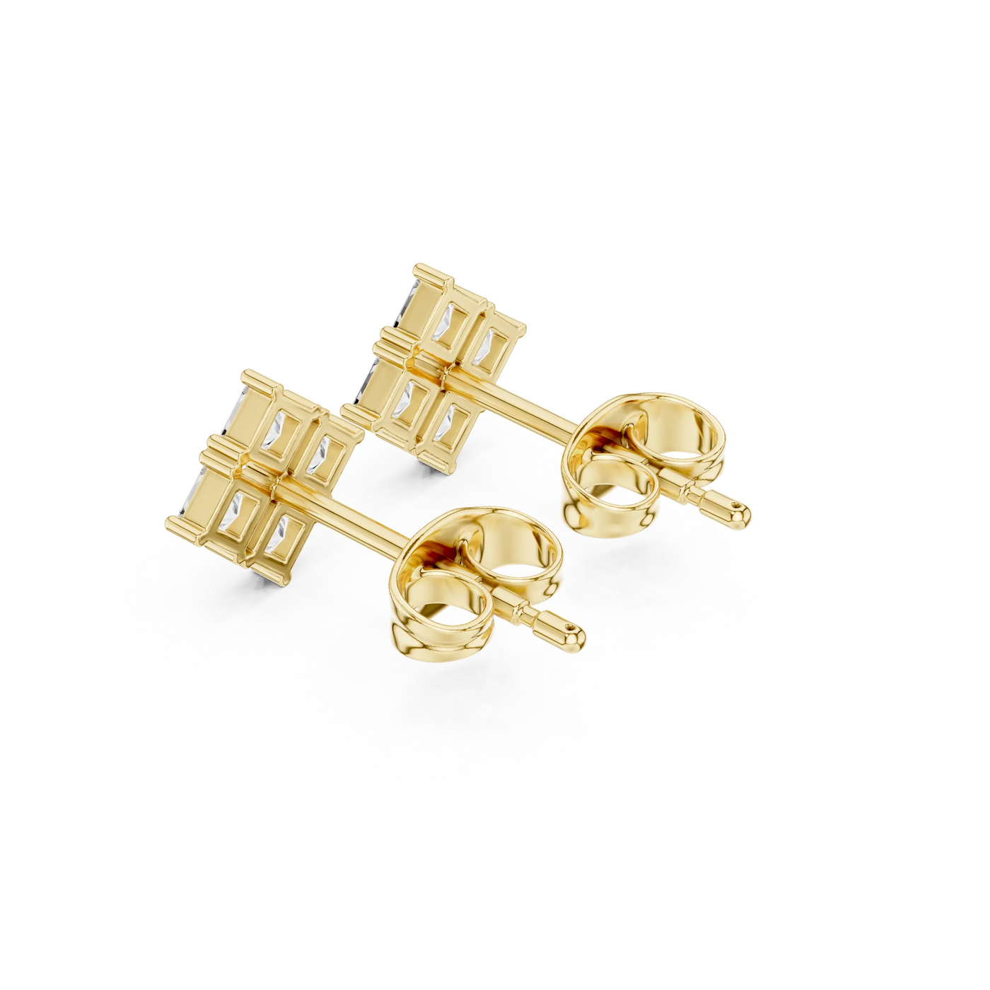 Pair-Shot: Princess Cut Diamond Earrings with Stud Setting in 14k Yellow Gold - Lab Grown - Driona Jewels