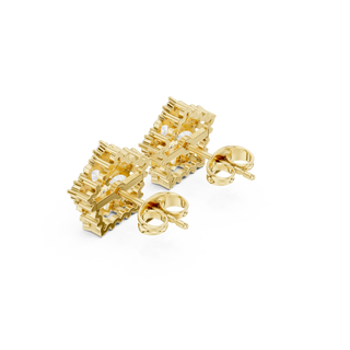 Pair-Shot: Princess Cut Diamond Earrings with Stud Setting in 14k Yellow Gold - Lab Grown - Driona Jewels