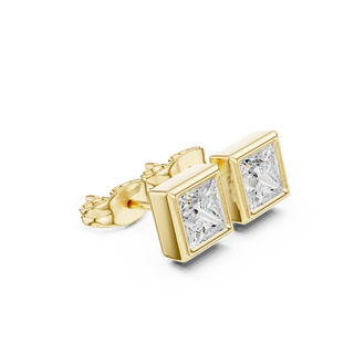 Pair Shot: Princess Diamond Earrings with Stud Setting in 14k Yellow Gold - Lab Grown - Driona Jewels