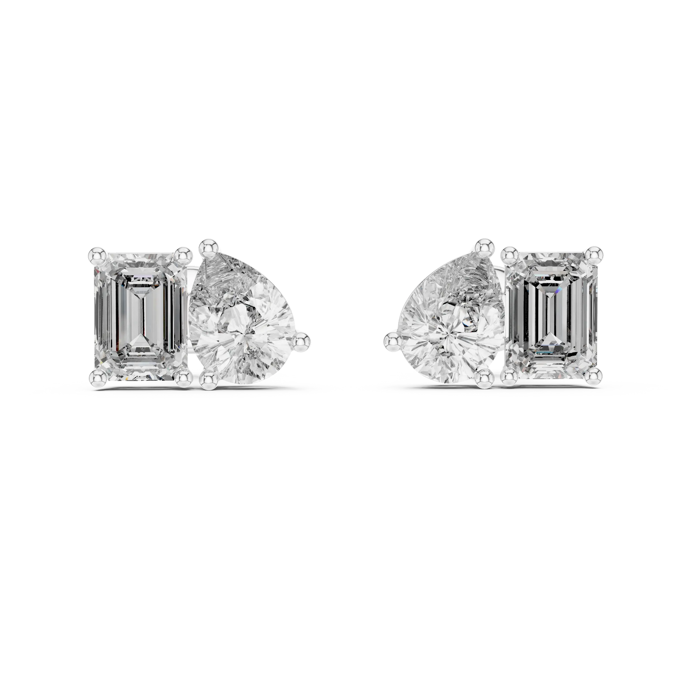 Pair-Shot: Radiant Diamond Earrings with Bezel Setting in 14k White Gold - Lab Grown - Driona Jewels