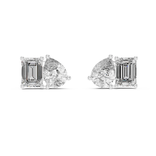 Pair-Shot: Radiant Diamond Earrings with Bezel Setting in 14k White Gold - Lab Grown - Driona Jewels