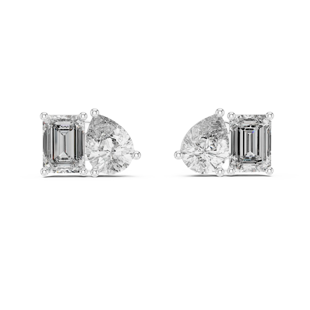 Pair-Shot: Radiant Diamond Earrings with Bezel Setting in 14k White Gold - Lab Grown - Driona Jewels