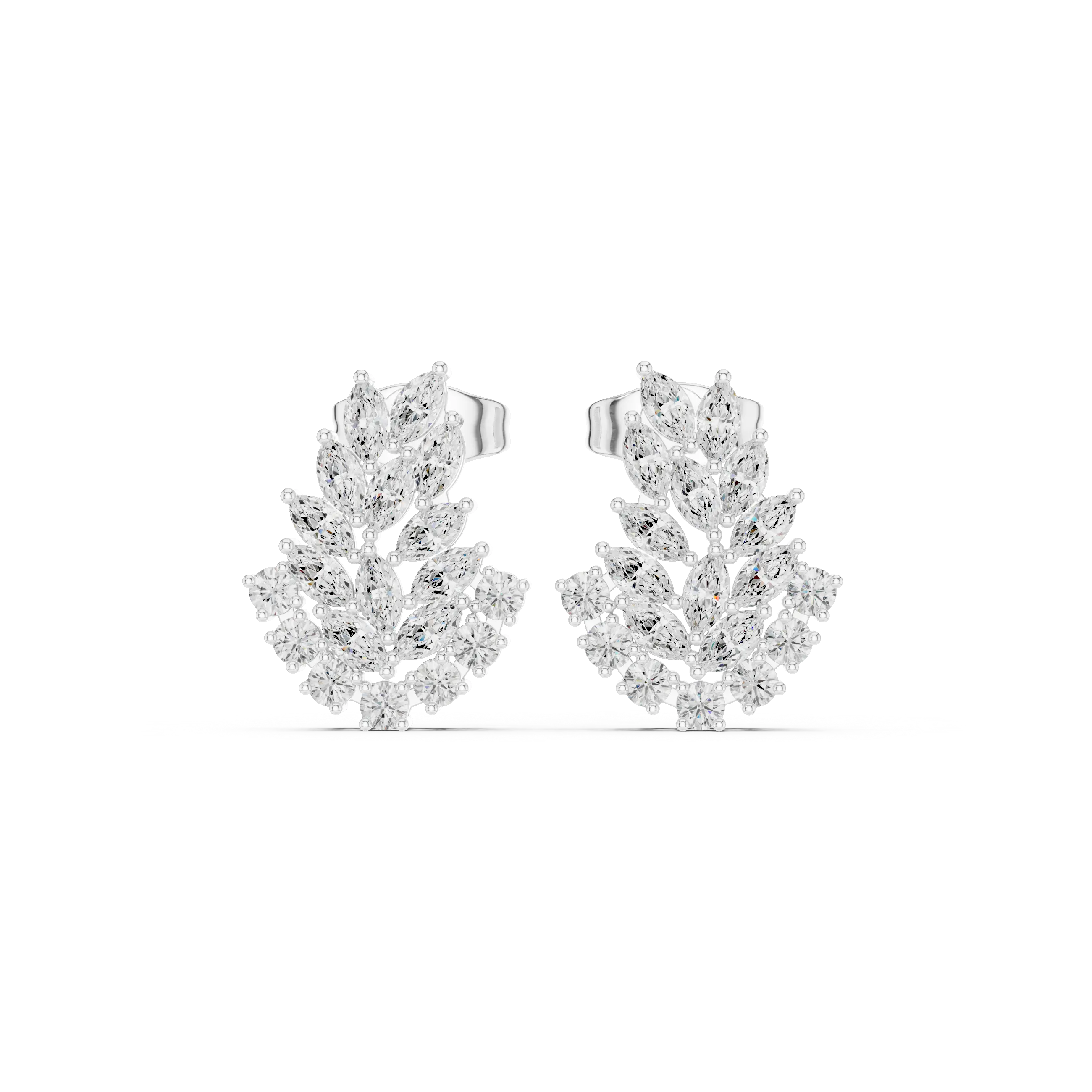 Pair-Shot: Radiant Diamond Earrings with Cluster Setting in 14k White Gold - Lab Grown - Driona Jewels