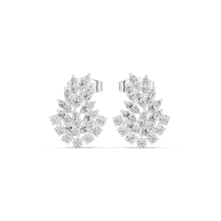 Pair-Shot: Radiant Diamond Earrings with Cluster Setting in 14k White Gold - Lab Grown - Driona Jewels