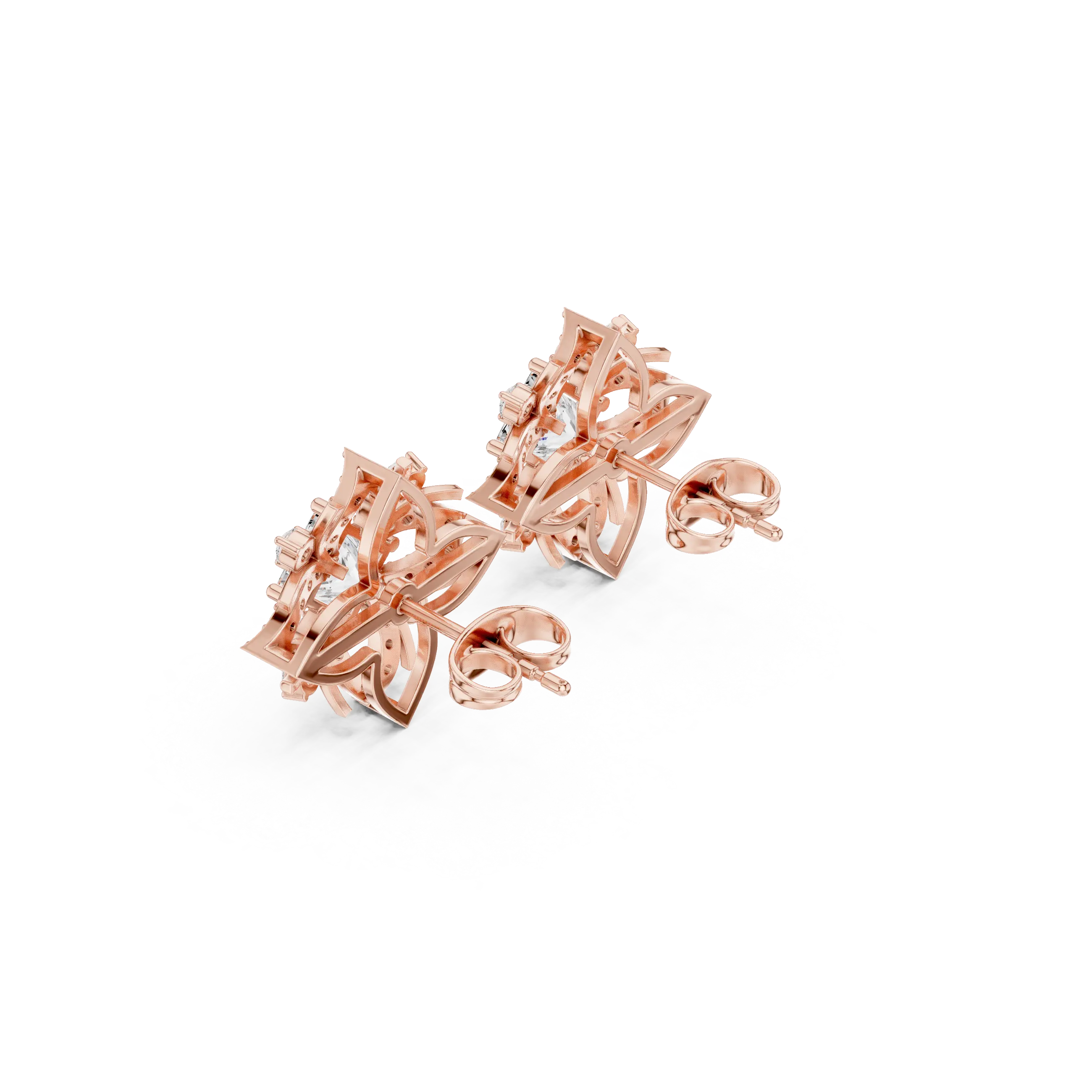 Pair Shot: Radiant Diamond Earrings with Halo Setting in 14k Rose Gold - Lab Grown - Driona Jewels