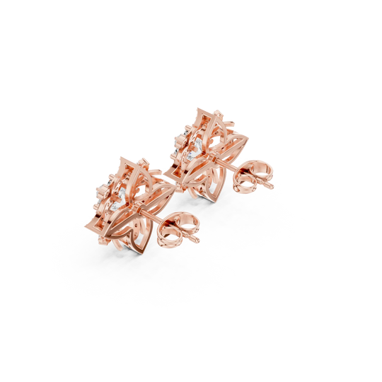 Pair Shot: Radiant Diamond Earrings with Halo Setting in 14k Rose Gold - Lab Grown - Driona Jewels