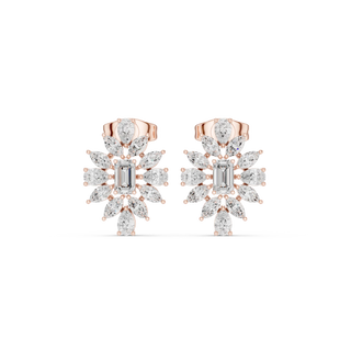 Pair Shot: Radiant Diamond Earrings with Halo Setting in 14k Rose Gold - Lab Grown - Driona Jewels