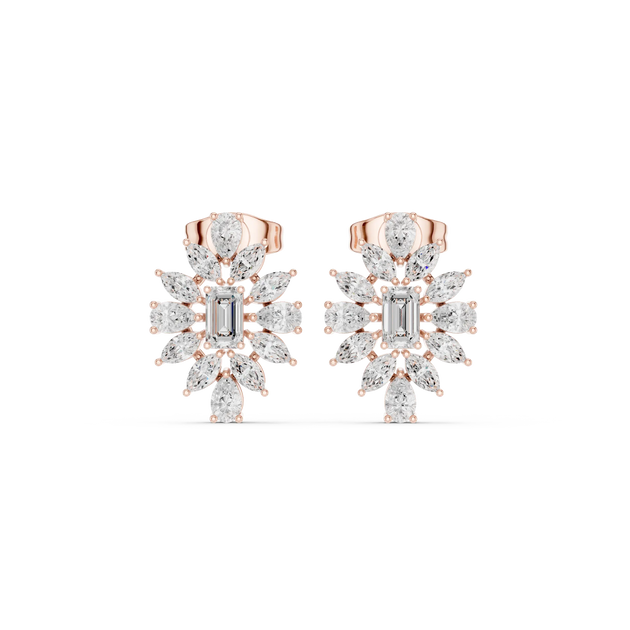 Pair Shot: Radiant Diamond Earrings with Halo Setting in 14k Rose Gold - Lab Grown - Driona Jewels