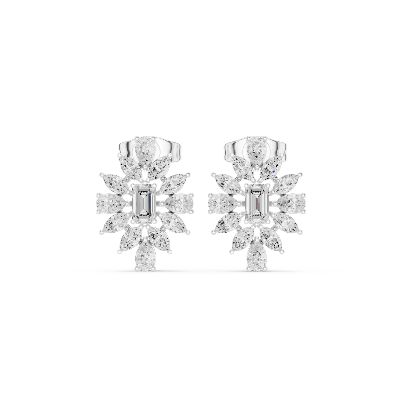 Pair Shot: Radiant Diamond Earrings with Halo Setting in 14k White Gold - Lab Grown - Driona Jewels