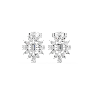 Pair Shot: Radiant Diamond Earrings with Halo Setting in 14k White Gold - Lab Grown - Driona Jewels