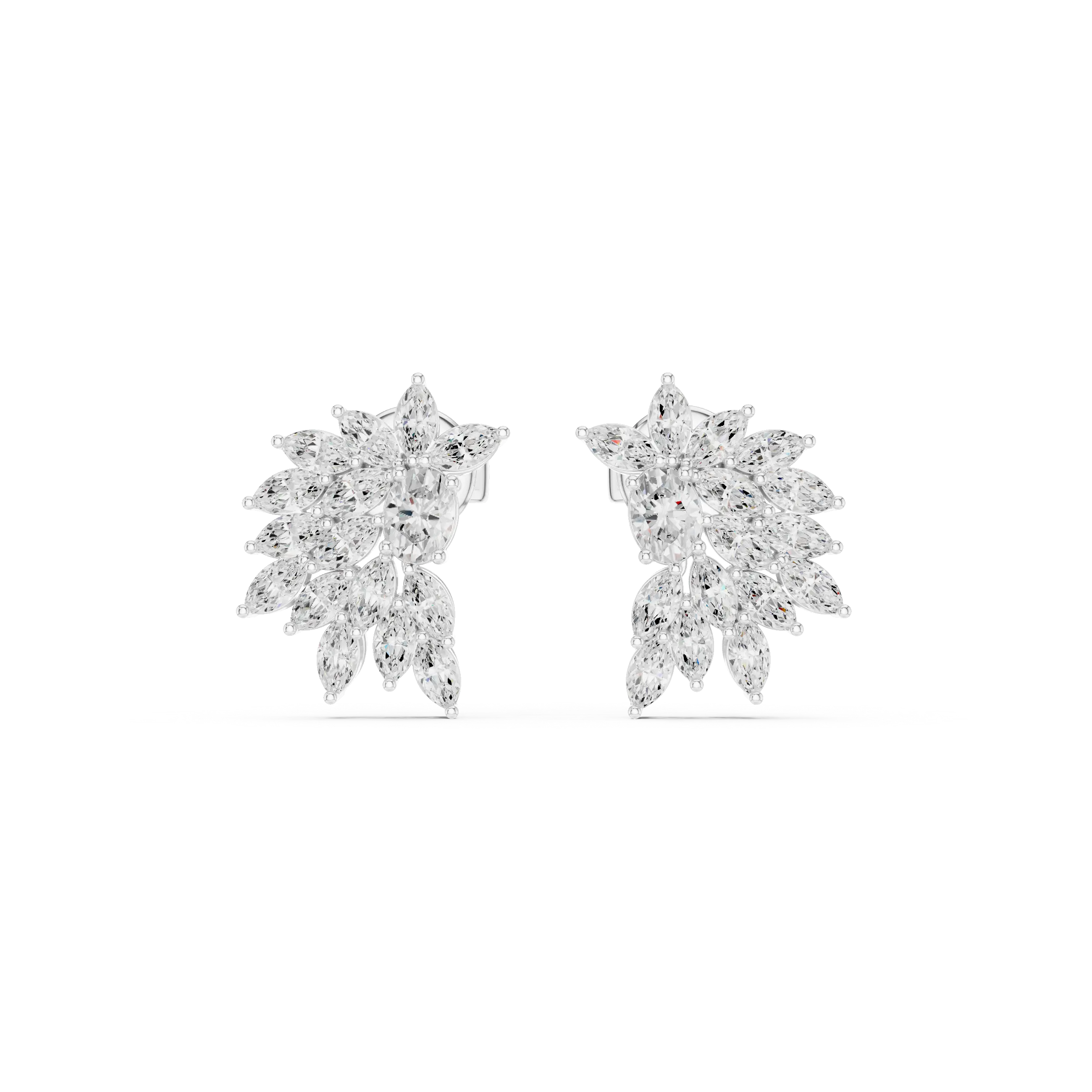Pair Shot: Radiant Diamond Earrings with Halo Setting in 14k White Gold - Lab Grown - Driona Jewels