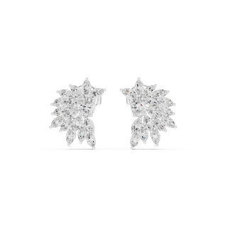 Pair Shot: Radiant Diamond Earrings with Halo Setting in 14k White Gold - Lab Grown - Driona Jewels