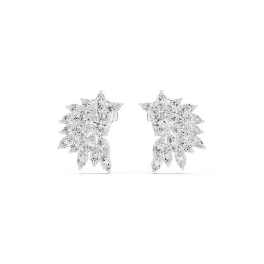 Pair Shot: Radiant Diamond Earrings with Halo Setting in 14k White Gold - Lab Grown - Driona Jewels
