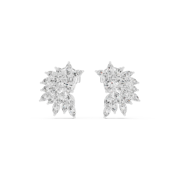 Pair Shot: Radiant Diamond Earrings with Halo Setting in 14k White Gold - Lab Grown - Driona Jewels
