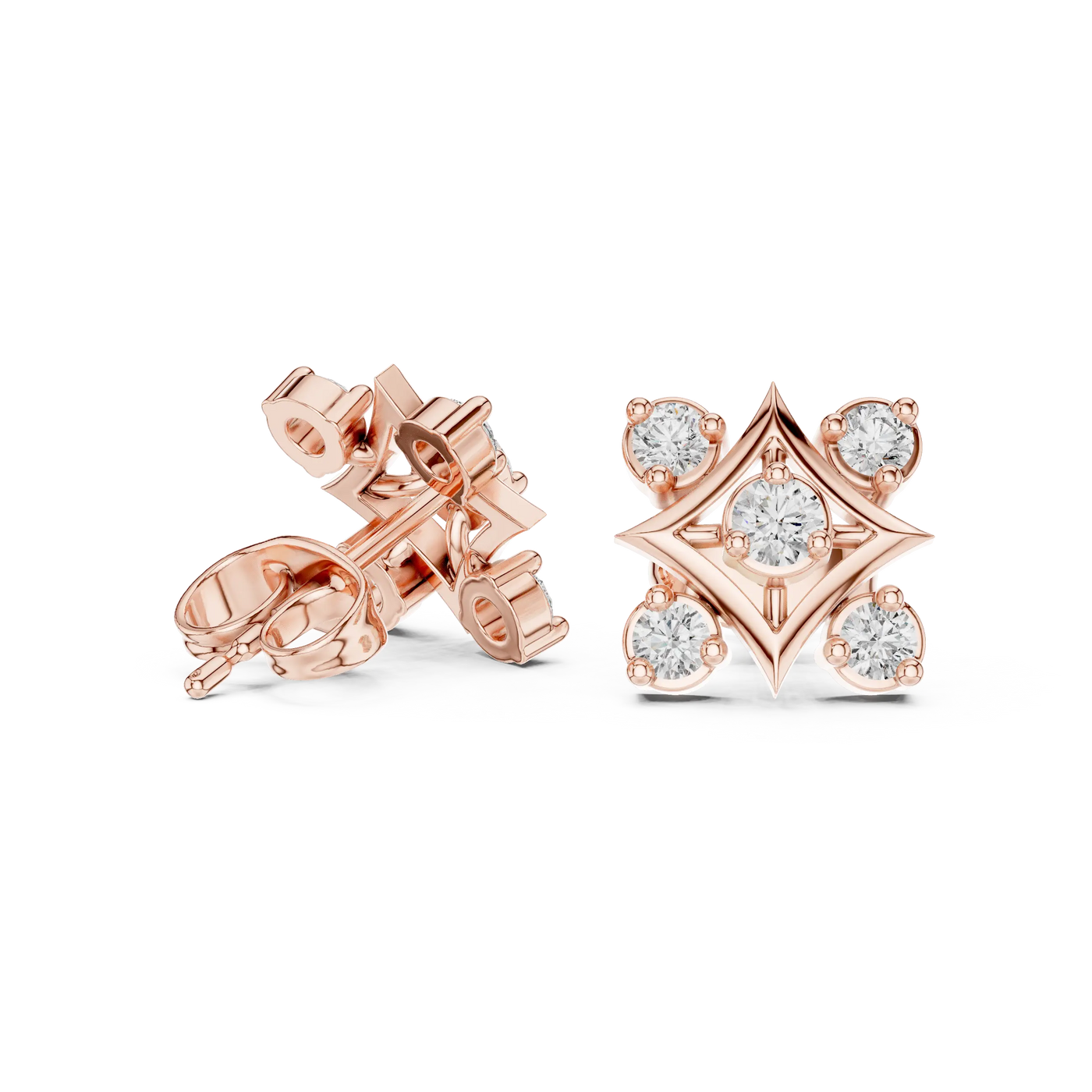 Pair Shot: Round Diamond Earrings with Bezel Setting in 14k Rose Gold - Lab Grown - Driona Jewels