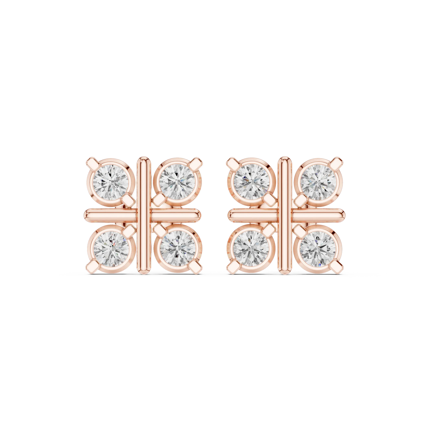Pair Shot: Round Diamond Earrings with Bezel Setting in 14k Rose Gold - Lab Grown - Driona Jewels