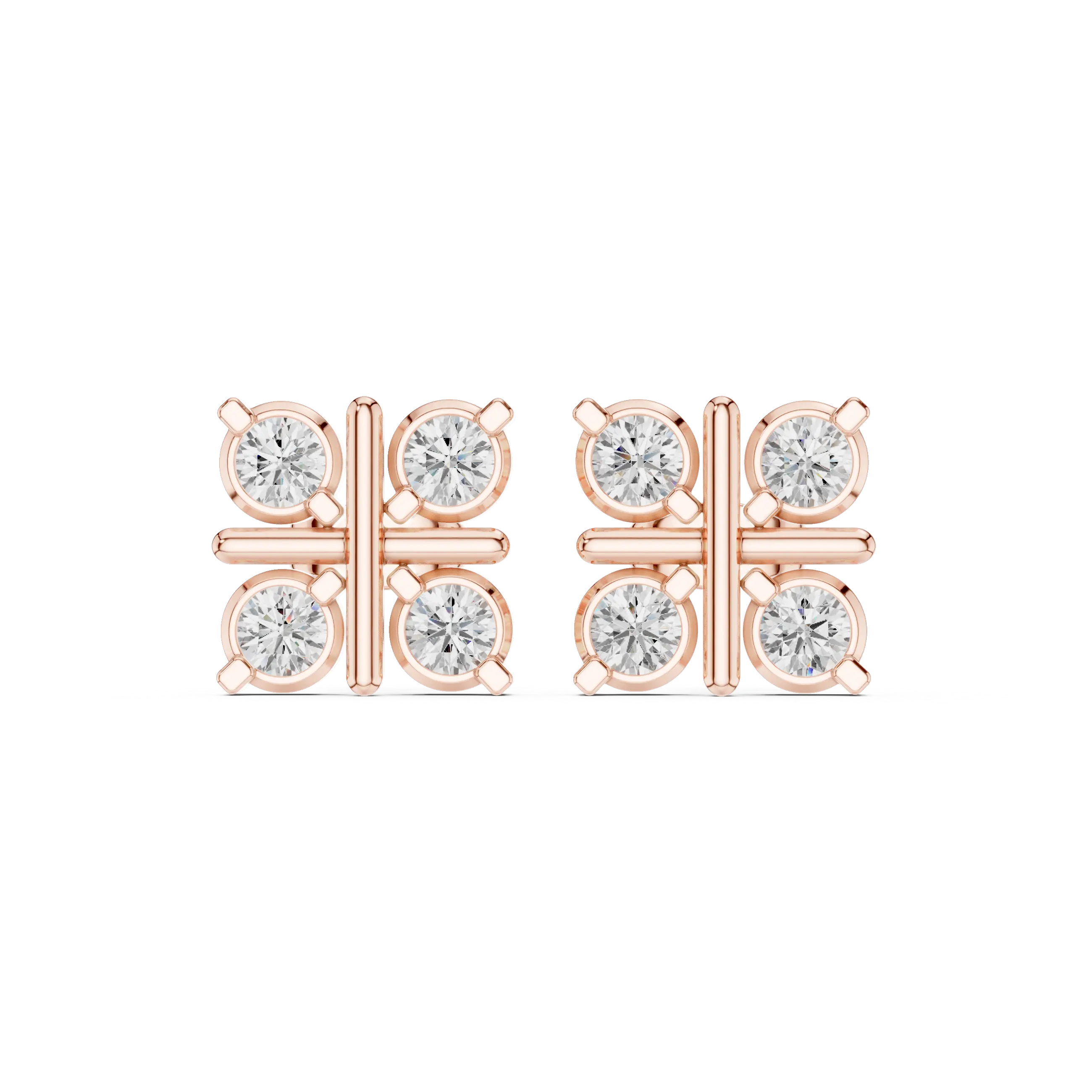 Pair Shot: Round Diamond Earrings with Bezel Setting in 14k Rose Gold - Lab Grown - Driona Jewels