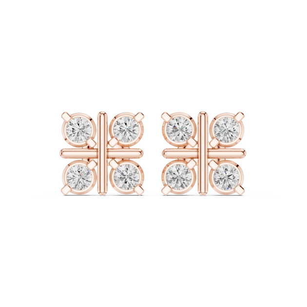 Pair Shot: Round Diamond Earrings with Bezel Setting in 14k Rose Gold - Lab Grown - Driona Jewels