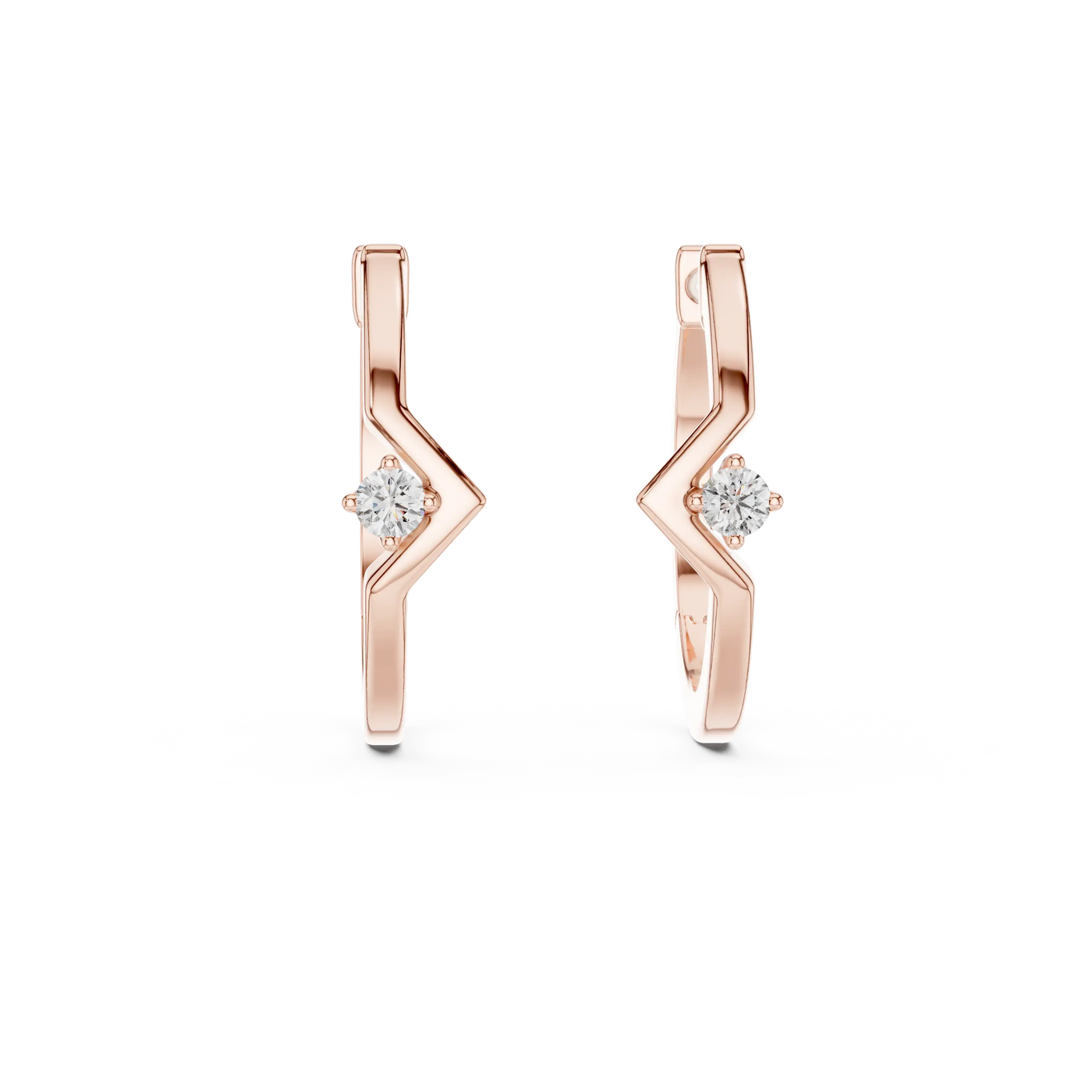 Pair-Shot: Round Diamond Earrings with Bezel Setting in 14k Rose Gold - Lab Grown - Driona Jewels
