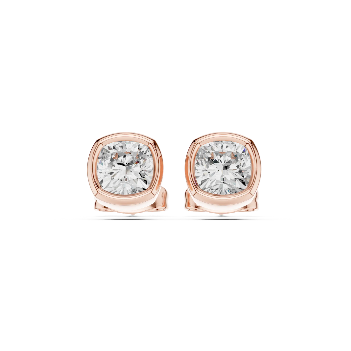 Pair-Shot: Round Diamond Studs with Bezel Setting in 14k Rose Gold - Lab Grown - Driona Jewels